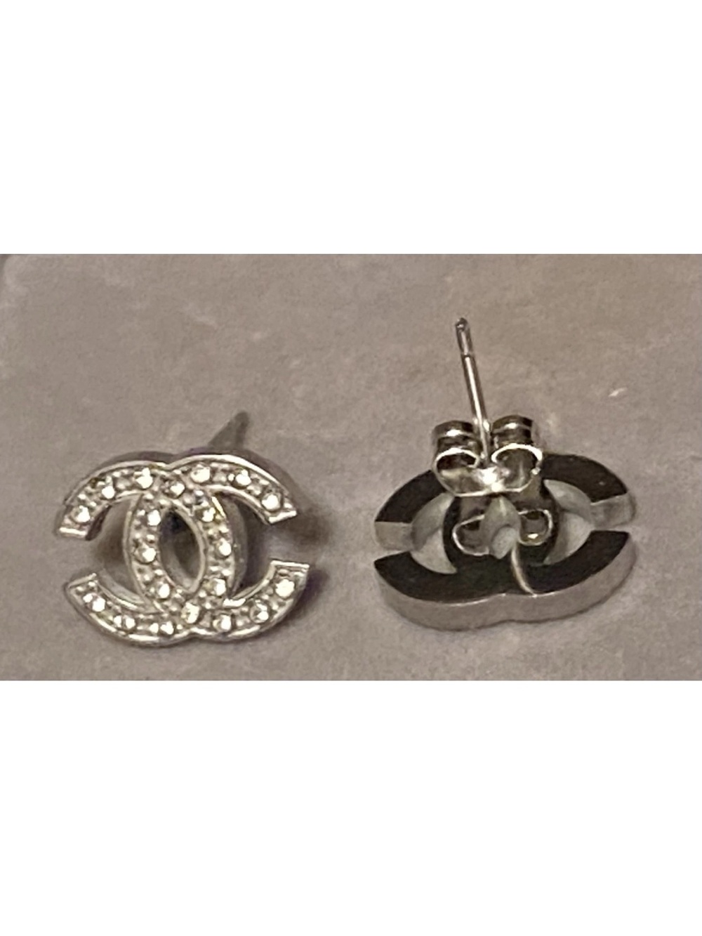 14K plated stud earrings zircon CC stainless steel silver - Picture 4 of 5